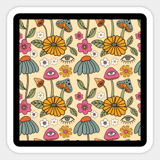 Retro Floral Mushrooms Pattern Sticker